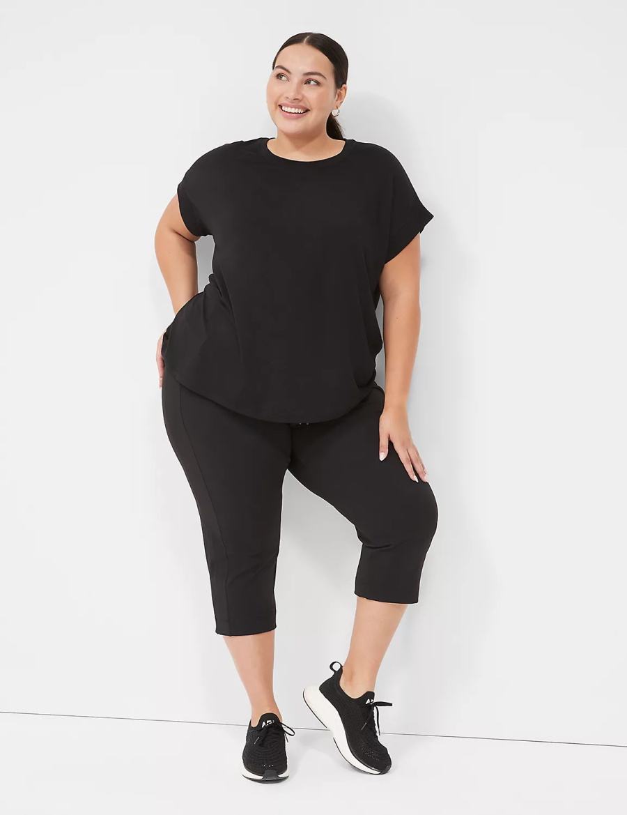 Black Lane Bryant LIVI Soft Crew-Neck Recycled Tee Women T Shirts | EJZ5136IP