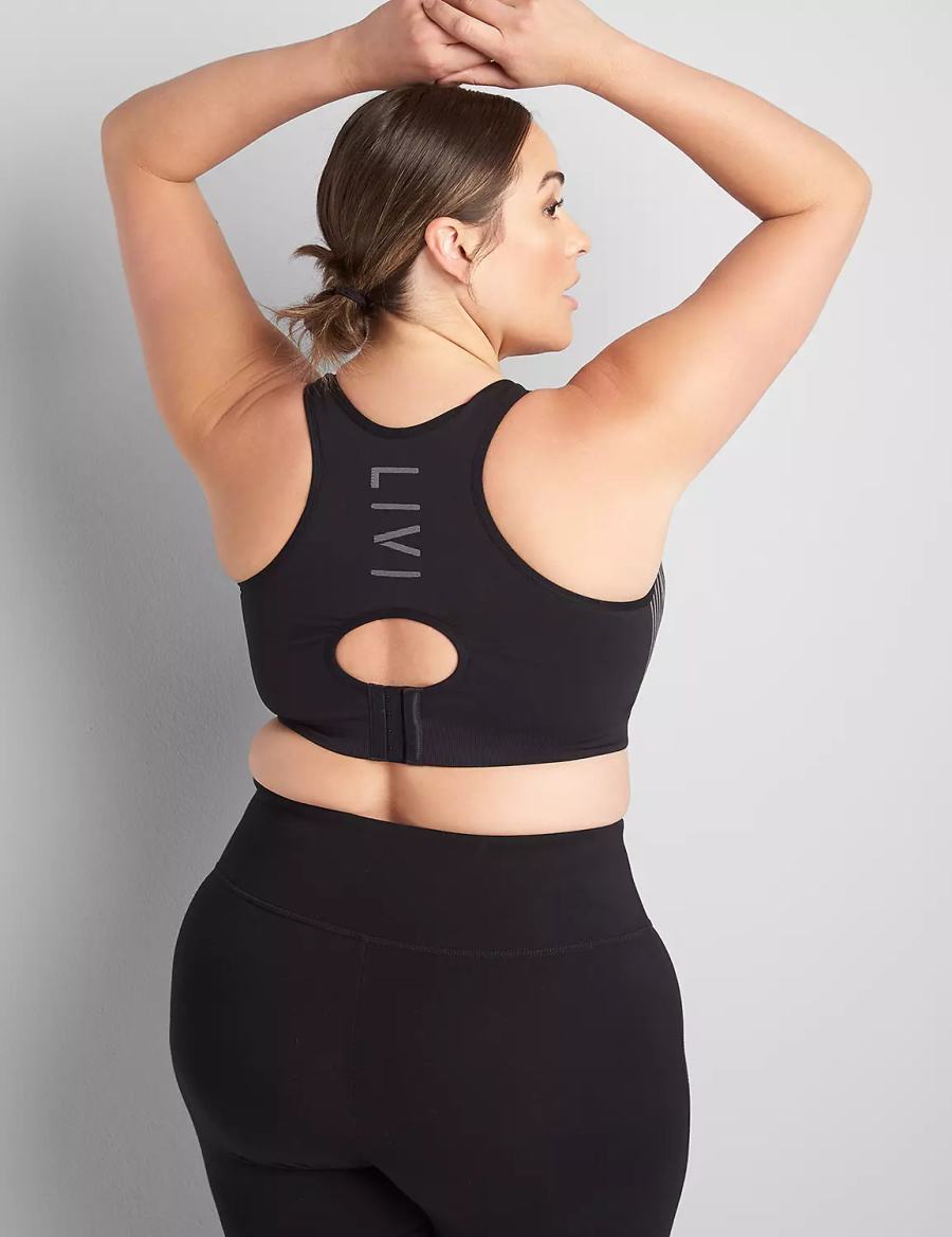 Black Lane Bryant LIVI Wireless Medium-Impact Seamless Women Sports Bra | NLP3634PX