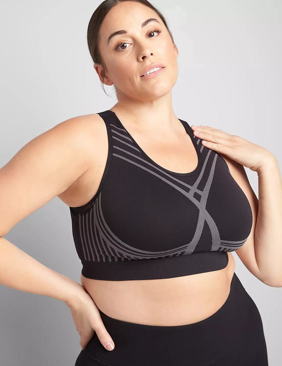 Black Lane Bryant LIVI Wireless Medium-Impact Seamless Women Sports Bra | NLP3634PX