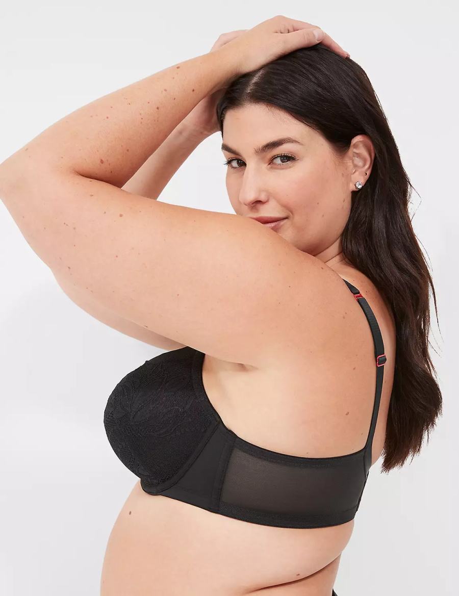 Black Lane Bryant Lace-Trim Lightly Lined Women Balconette Bra | OVI270XP