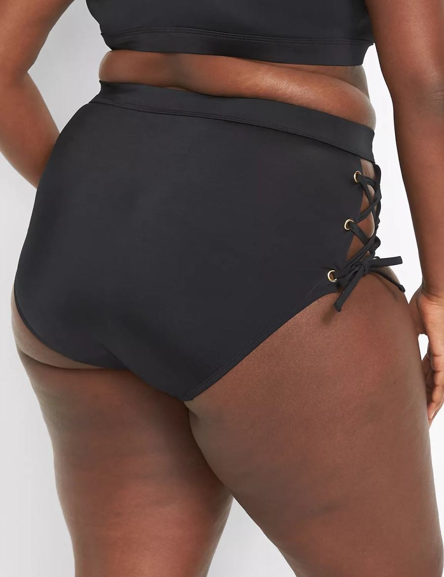 Black Lane Bryant Lace-Up High-Waist Swim Women Briefs | NBU8818RJ