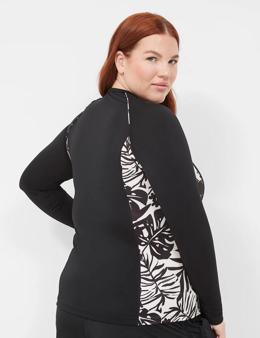 Black Lane Bryant Long-Sleeve Swim Rash Guard Women Swimsuits | KDM1613HV