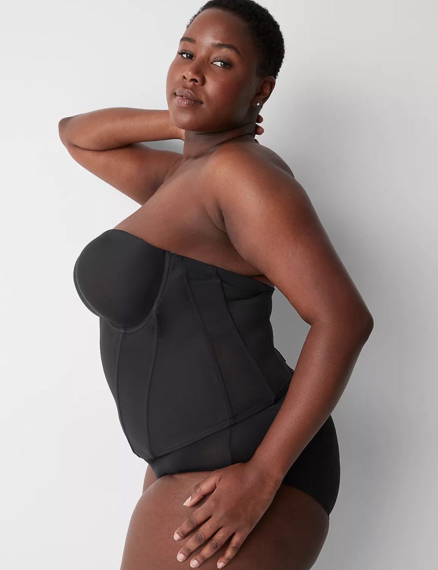 Black Lane Bryant Low-Back Multiway Bustier Women Bralettes | VDX9567YF