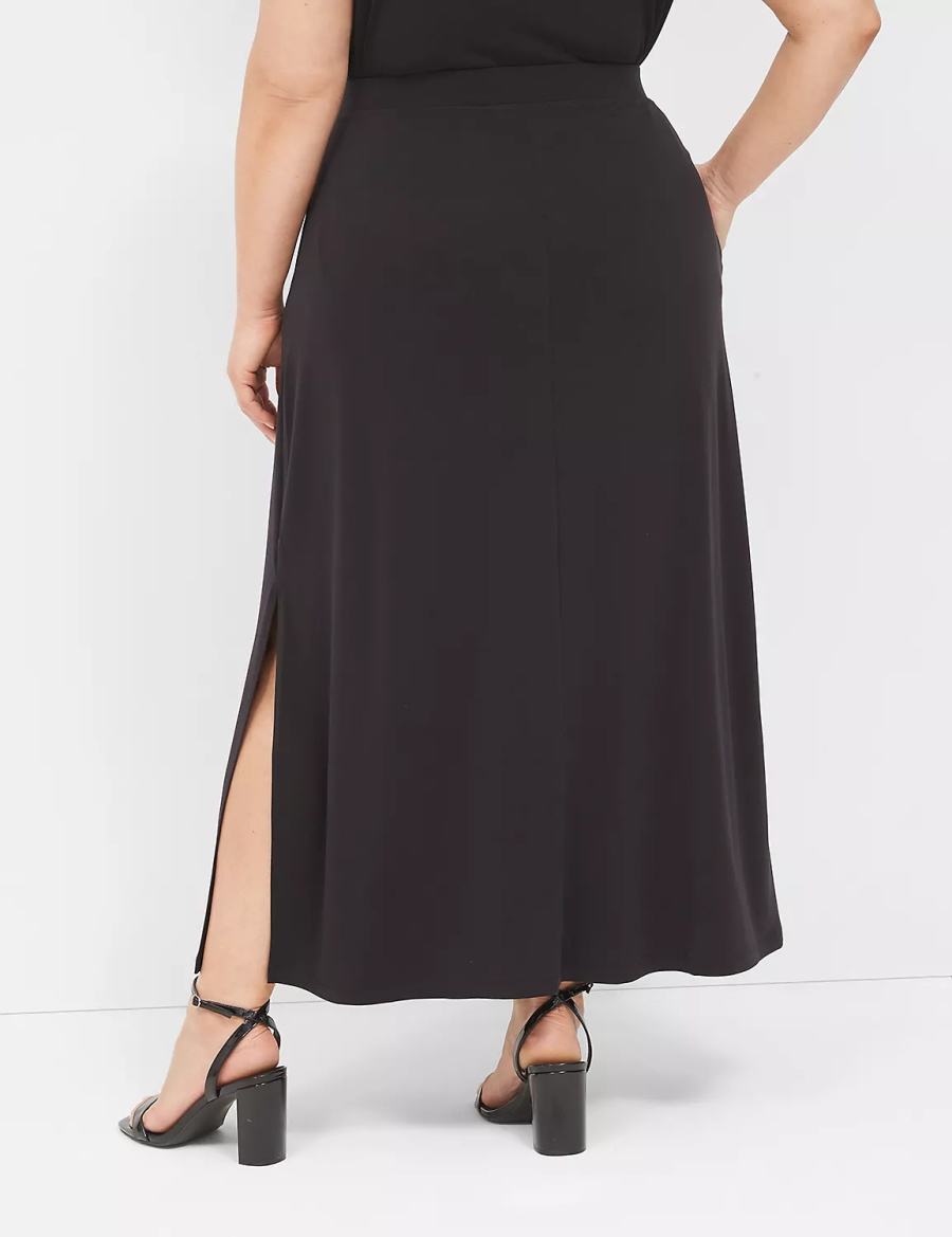 Black Lane Bryant Matte Jersey Side-Slit Maxi Women Skirts | NYE3574ZZ