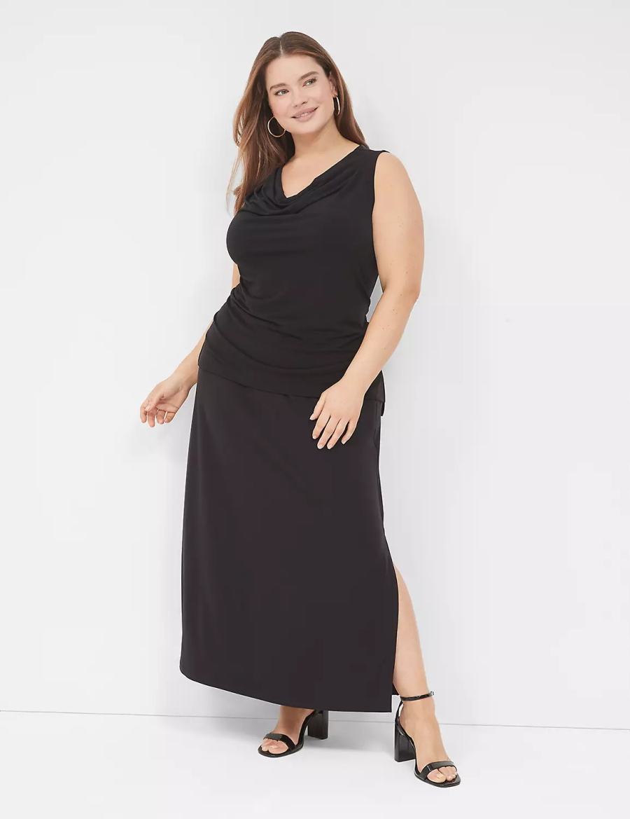 Black Lane Bryant Matte Jersey Side-Slit Maxi Women Skirts | NYE3574ZZ