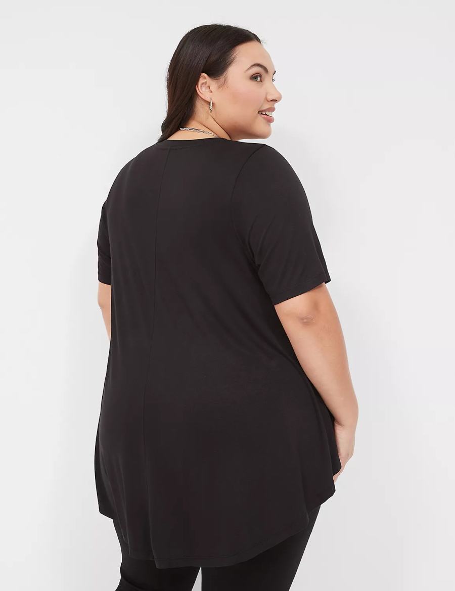 Black Lane Bryant Max Swing Perfect Sleeve Crew-Neck Tee Women T Shirts | UVD7197UU