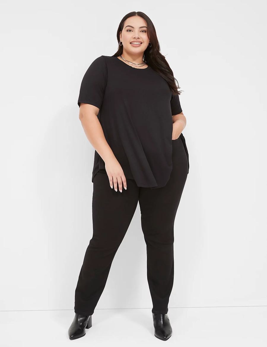 Black Lane Bryant Max Swing Perfect Sleeve Crew-Neck Tee Women T Shirts | UVD7197UU