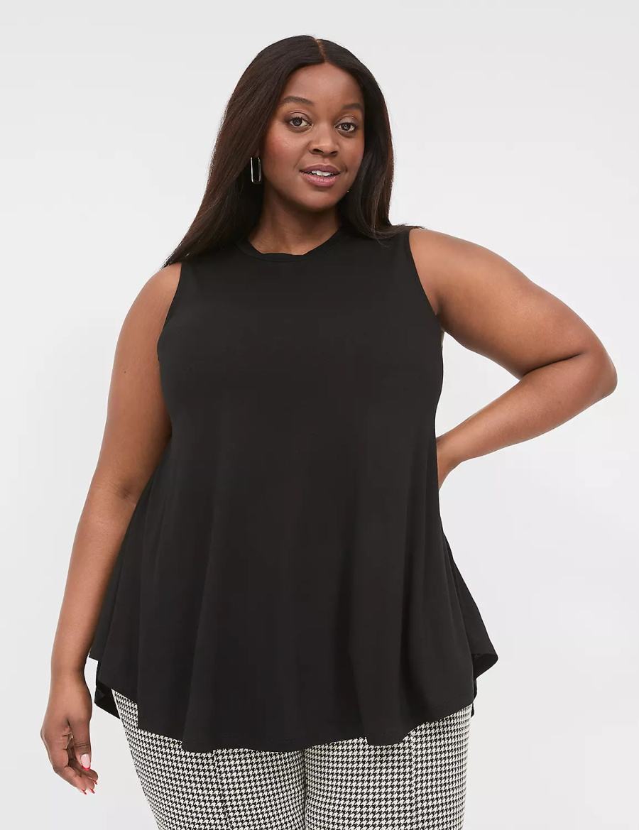 Black Lane Bryant Max Swing Sleeveless High-Neck Tunic Women T Shirts | YWG5348QZ