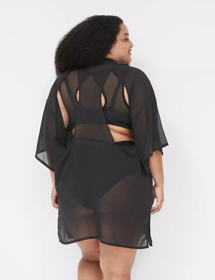 Black Lane Bryant Mesh Backless Kimono Women Dress | GQP10060CW