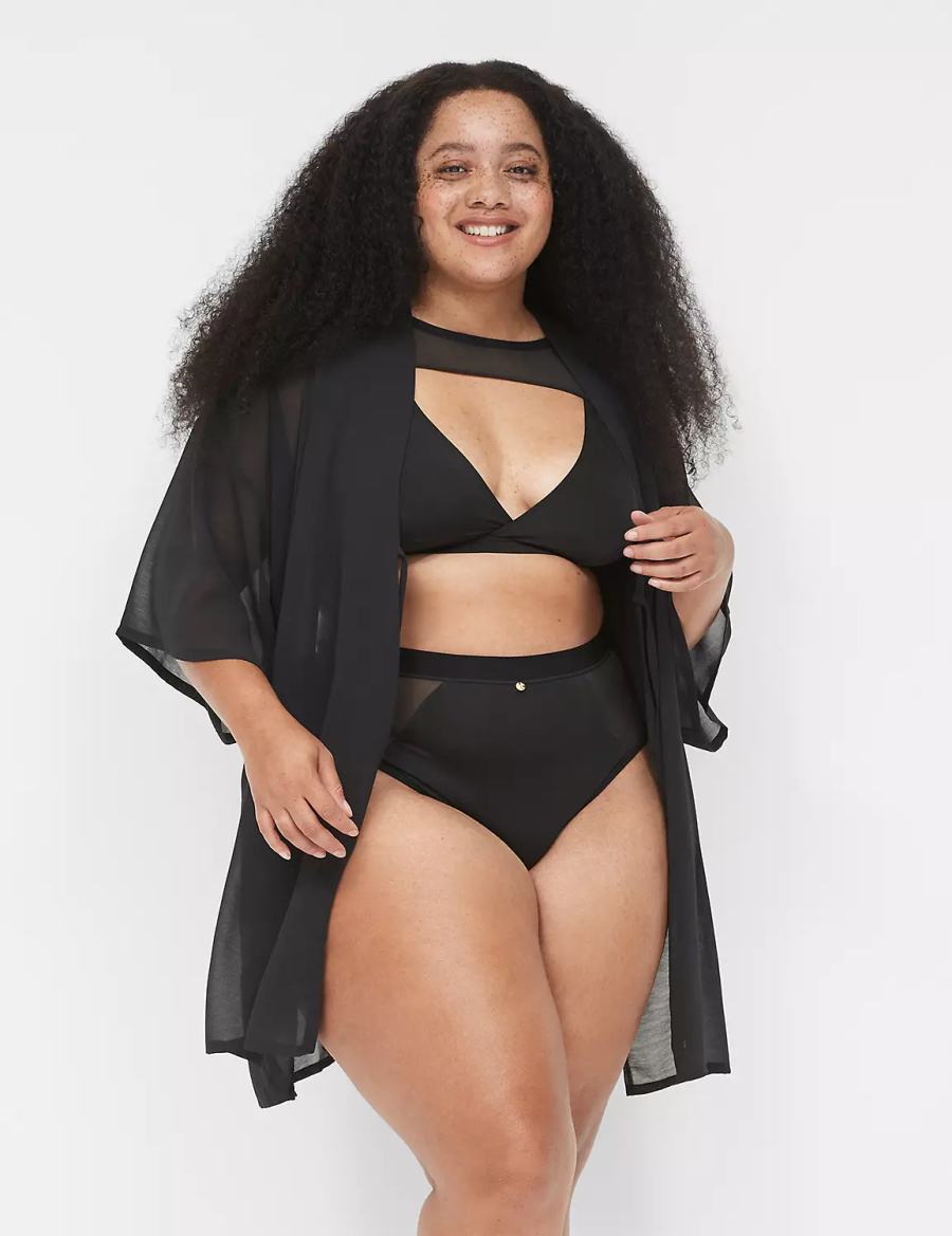 Black Lane Bryant Mesh Backless Kimono Women Dress | GQP10060CW