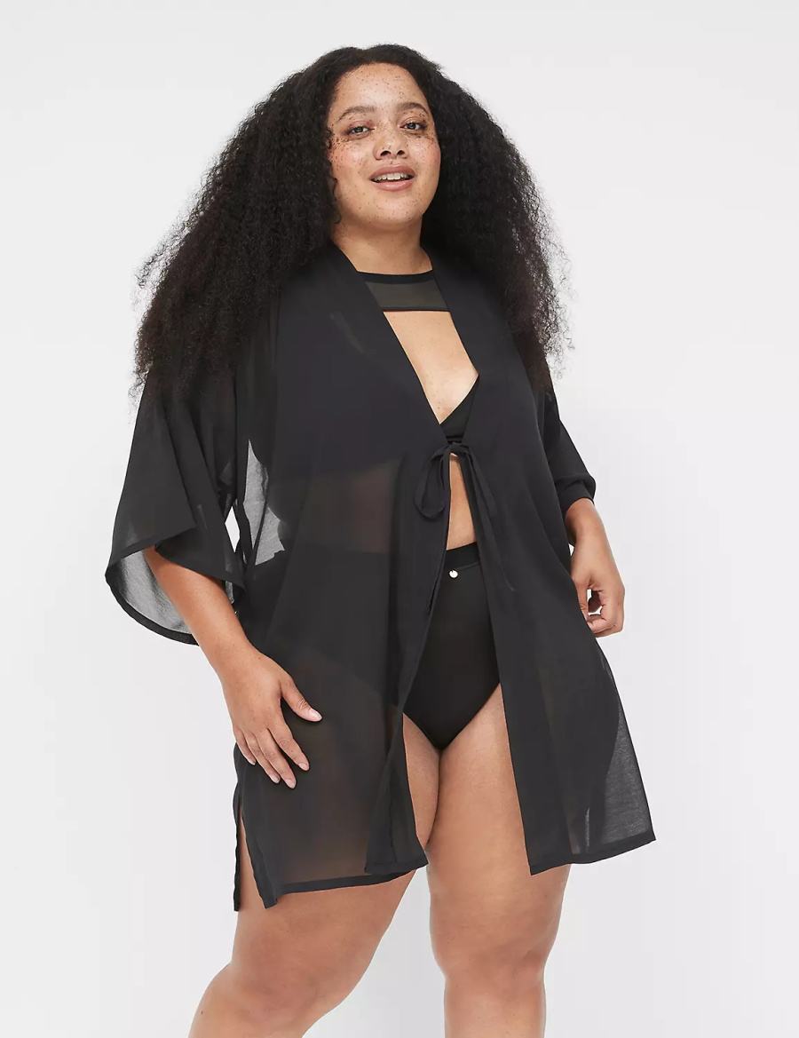 Black Lane Bryant Mesh Backless Kimono Women Dress | GQP10060CW