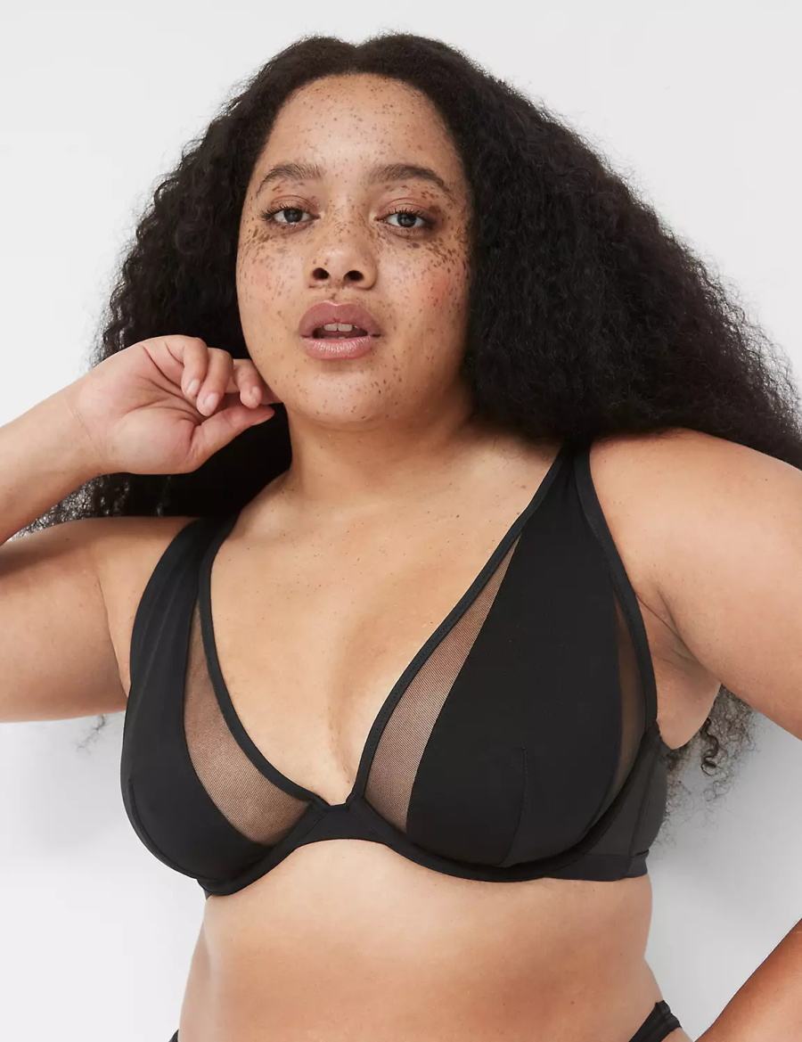 Black Lane Bryant Mesh High Apex Women Bralettes | AFU7720IU