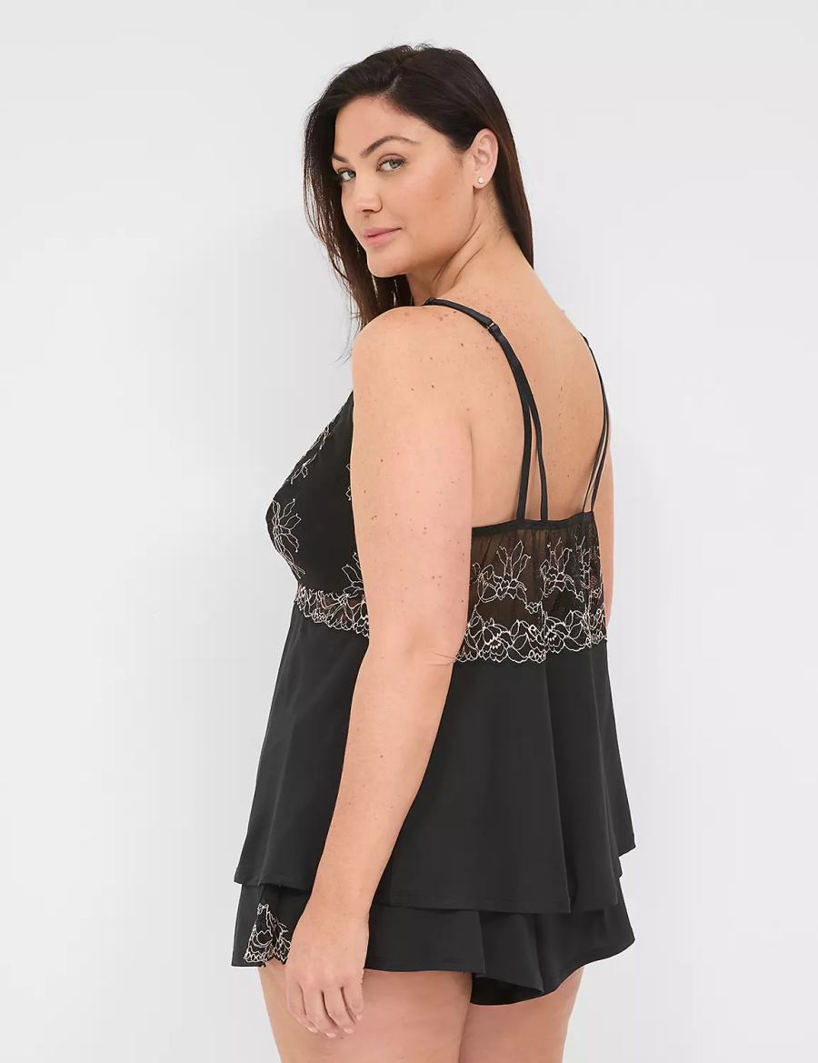 Black Lane Bryant Modern Romance Cami & Short Set Women Pajamas | QGI1180EP