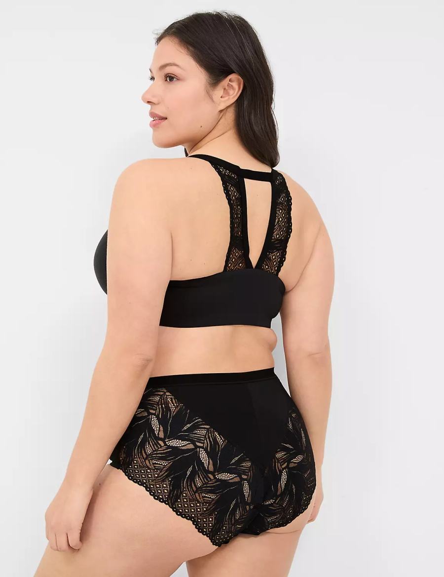 Black Lane Bryant No-Show Lace-Back Full Women Briefs | TUB6229ZB