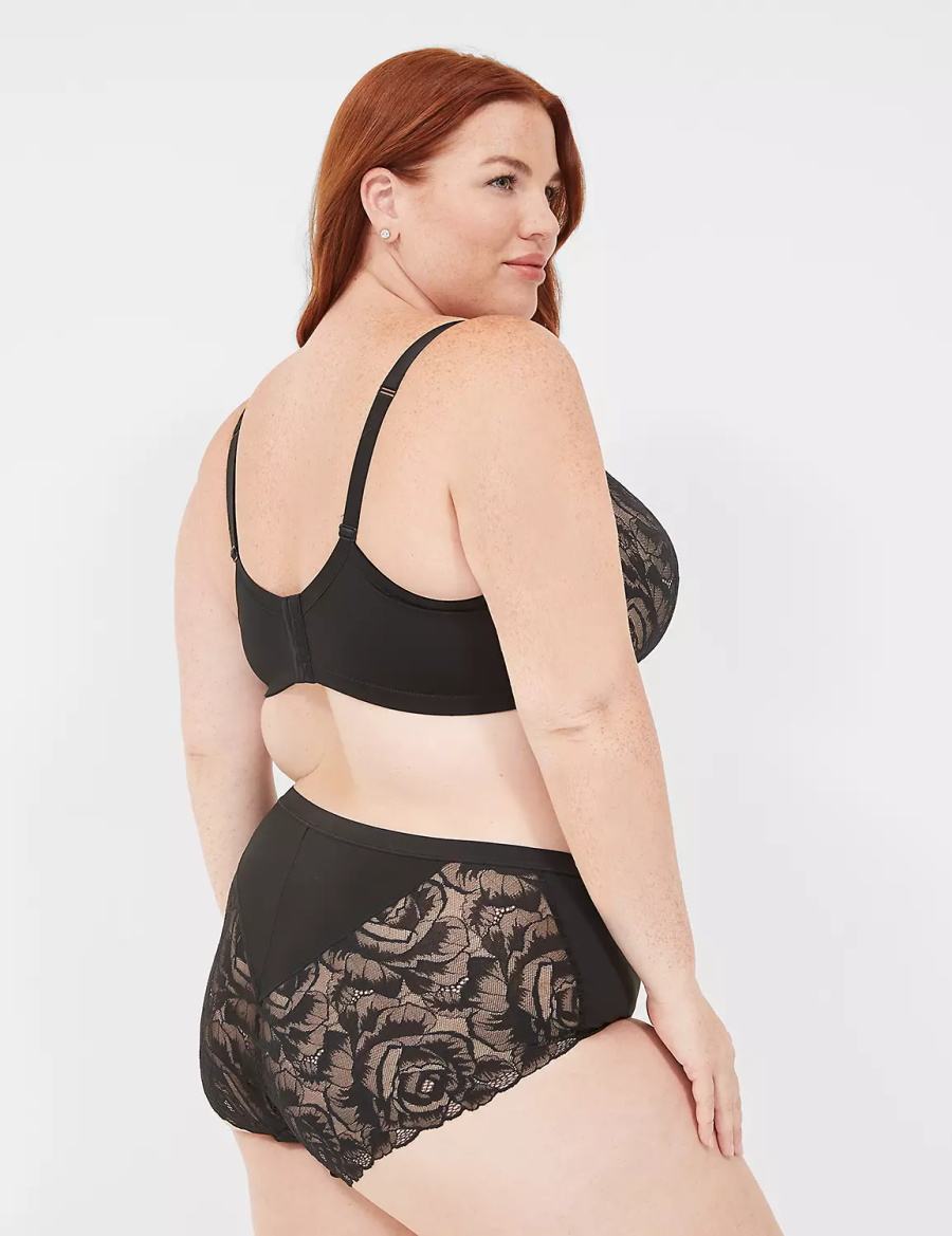 Black Lane Bryant No-Show Lace-Back Full Women Briefs | RKR929FW