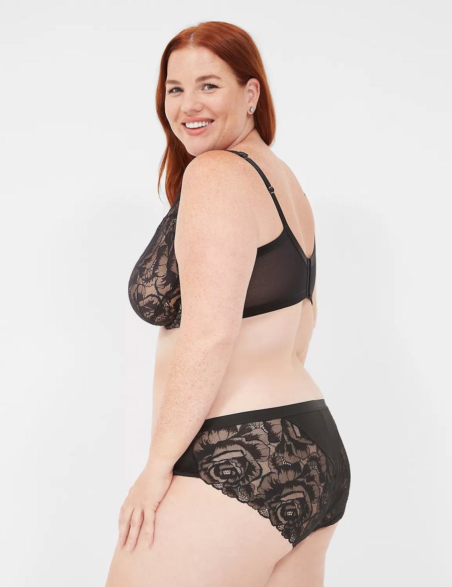 Black Lane Bryant No-Show Lace-Back Women Hipster Panty | GHE5670RU