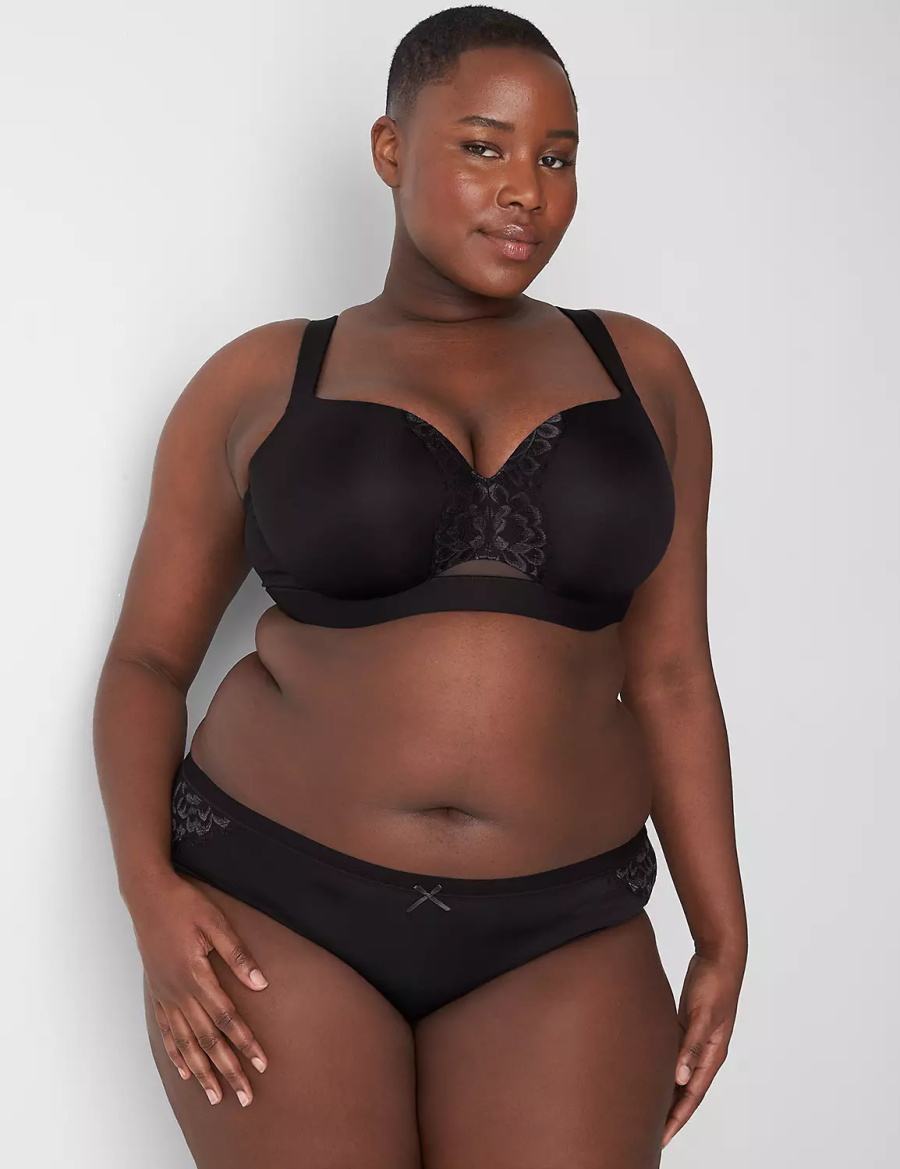 Black Lane Bryant No-Show With Satin Lace Women Hipster Panty | EZI2877CL