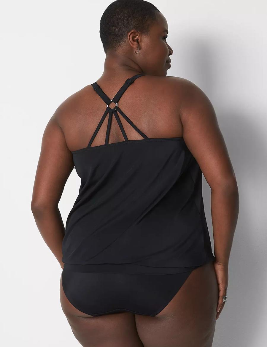 Black Lane Bryant No-Wire Blouson Swim Tankini Women Bikini Top | ZXO853KO