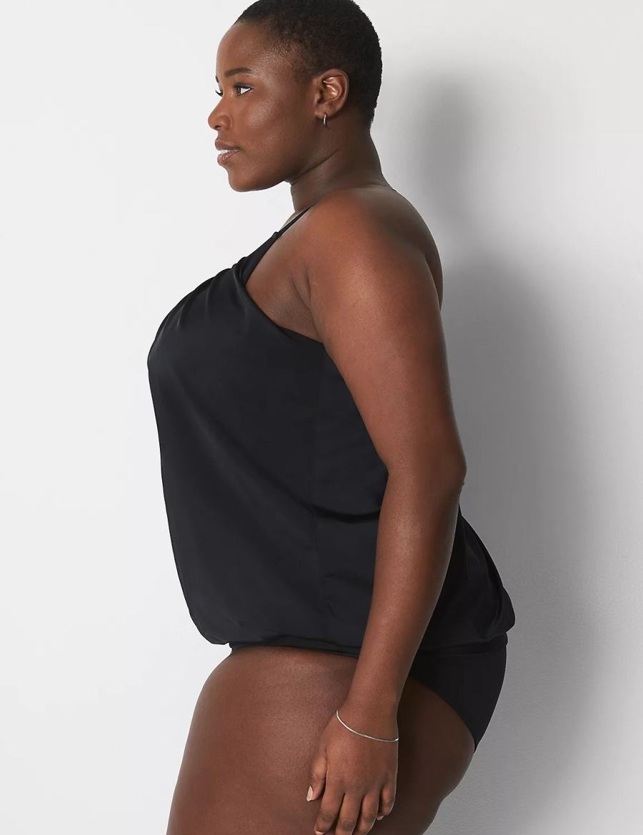 Black Lane Bryant No-Wire Blouson Swim Tankini Women Bikini Top | ZXO853KO