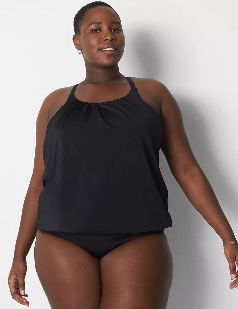 Black Lane Bryant No-Wire Blouson Swim Tankini Women Bikini Top | ZXO853KO