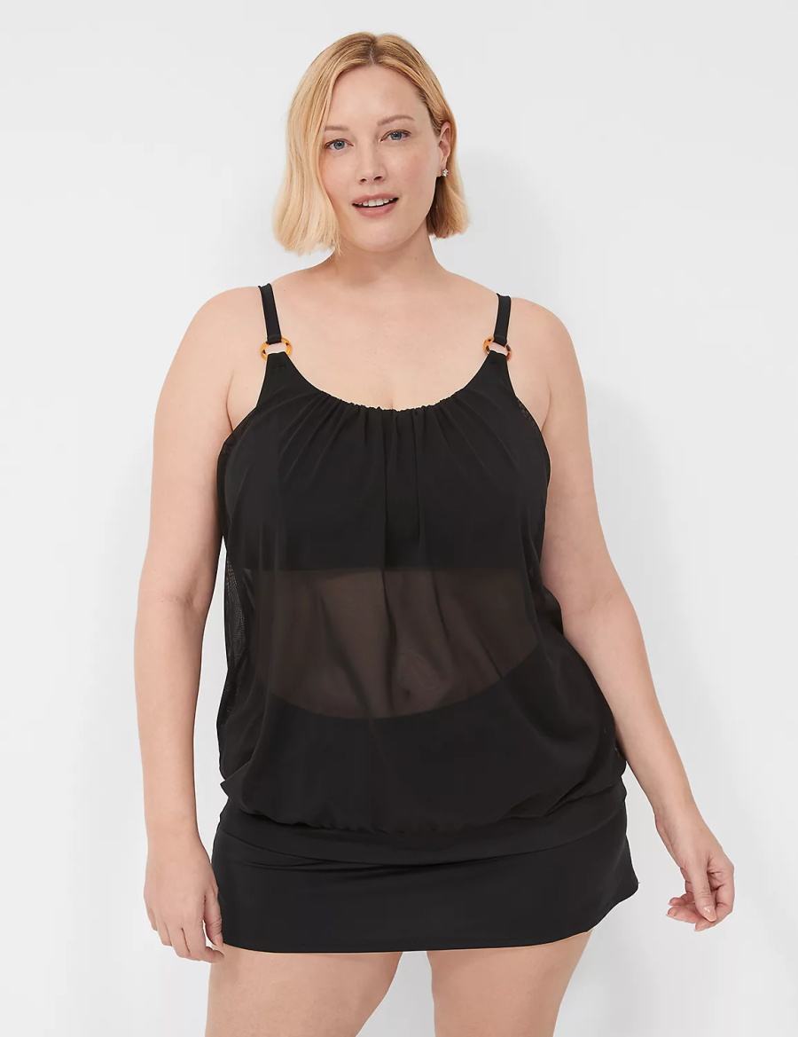 Black Lane Bryant No-Wire Mesh Blouson Tankini Women Bikini Top | XCS6779CH