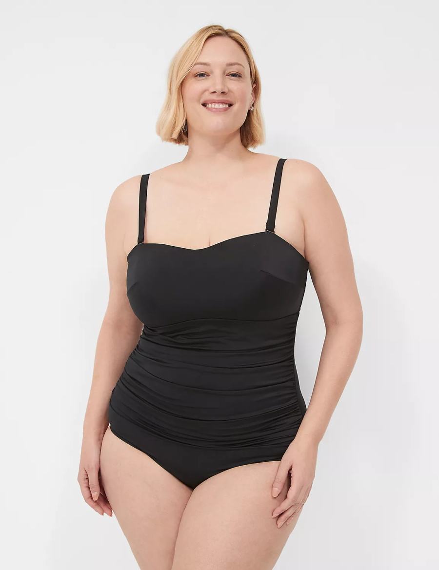 Black Lane Bryant No-Wire Multi-Way Strapless One-Piece Women Swimsuits | LXV8571LG