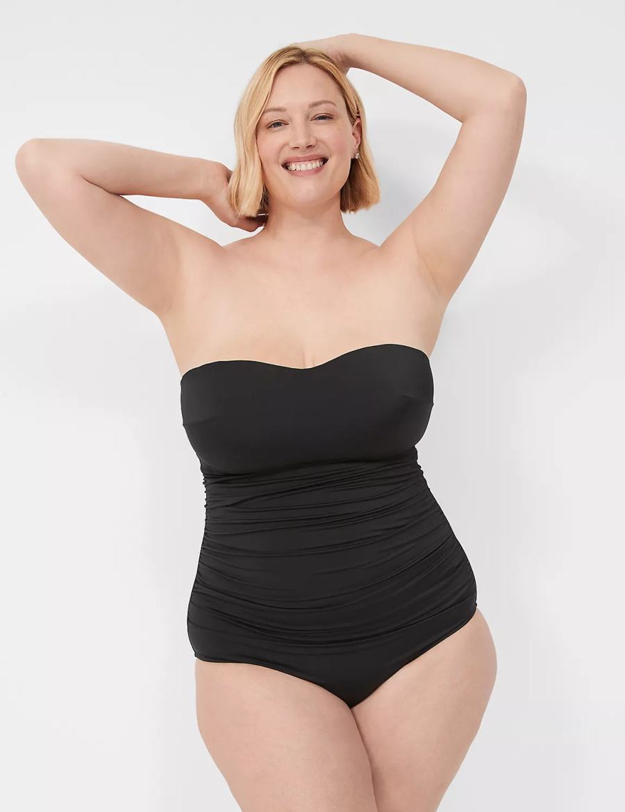 Black Lane Bryant No-Wire Multi-Way Strapless One-Piece Women Swimsuits | LXV8571LG