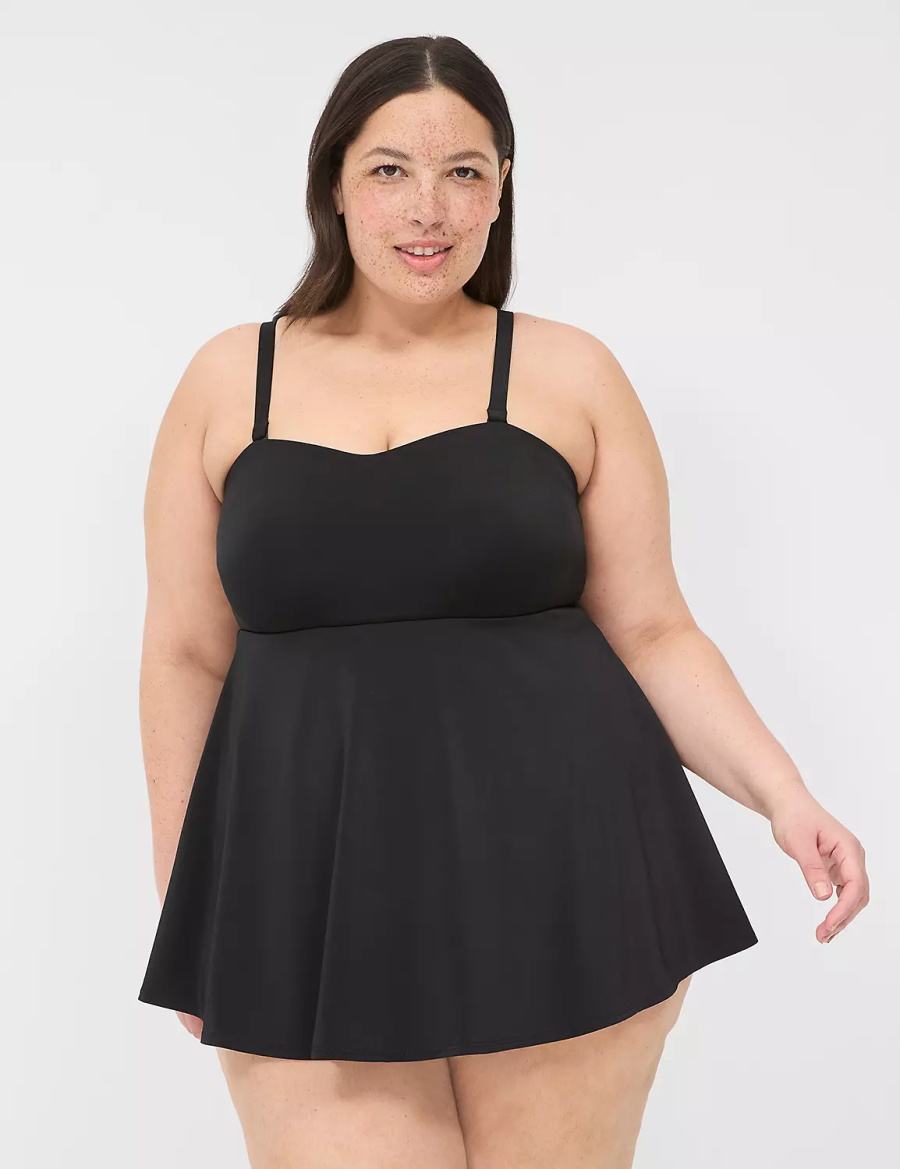 Black Lane Bryant No-Wire Multi-Way Strapless Swim Women Dress | WHS162OL