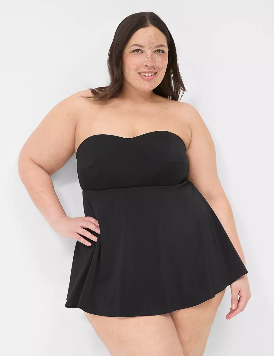 Black Lane Bryant No-Wire Multi-Way Strapless Swim Women Dress | WHS162OL