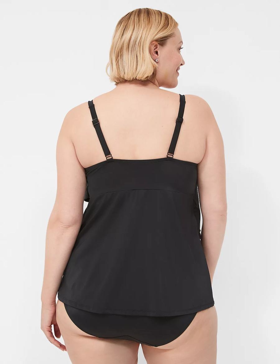 Black Lane Bryant No-Wire Three-Tier Tankini Women Bikini Top | XFN2333RF