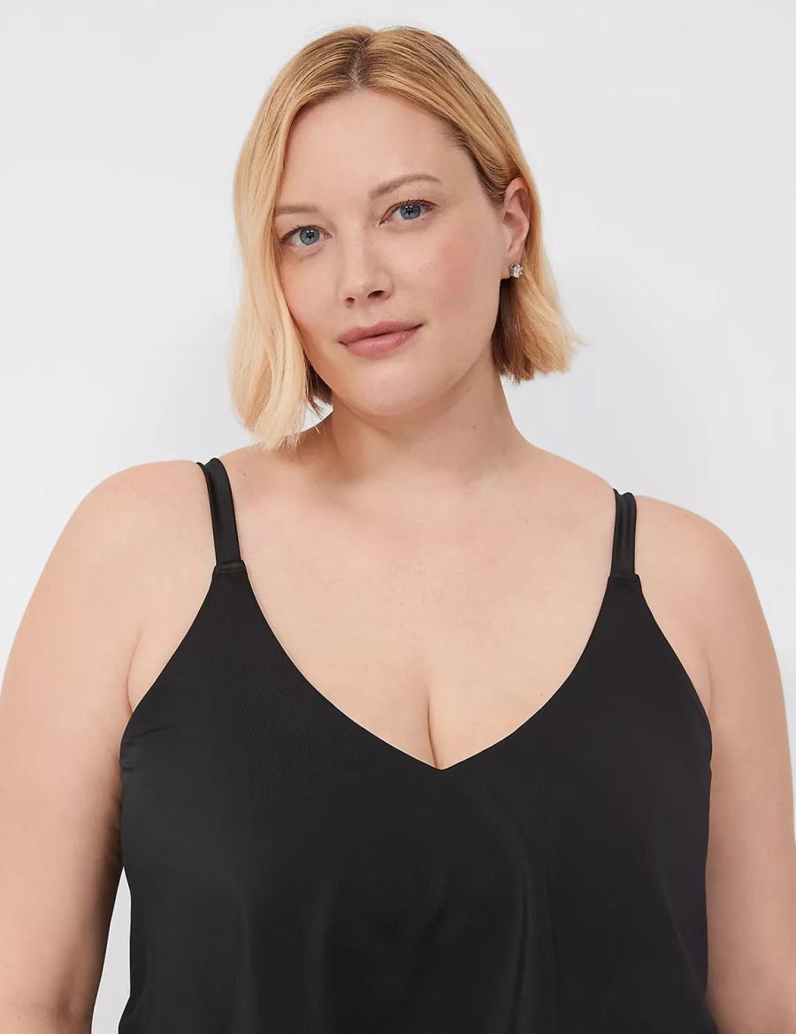 Black Lane Bryant No-Wire Three-Tier Tankini Women Bikini Top | XFN2333RF