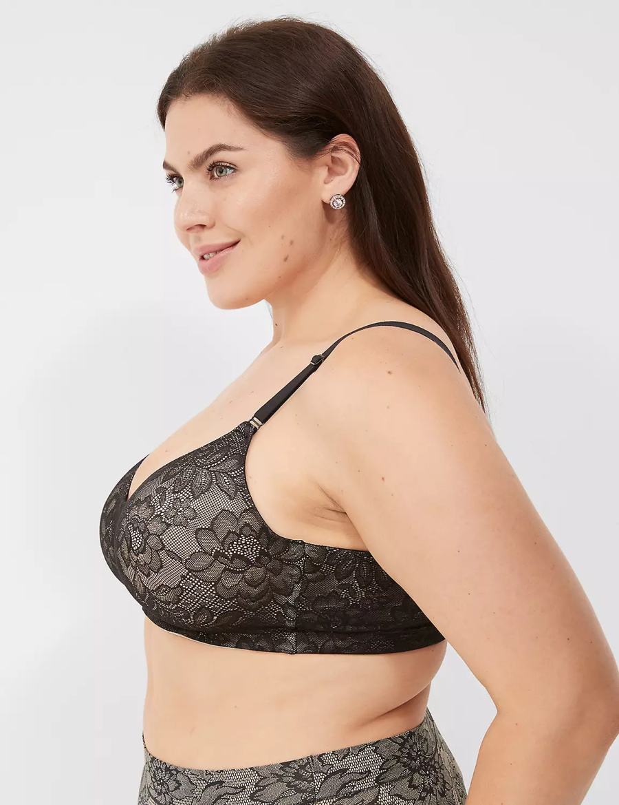 Black Lane Bryant No-Wire with Lace Women Bralettes | TWV6962OX