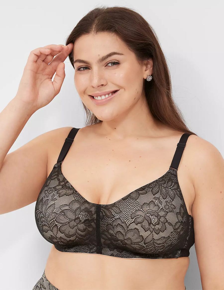 Black Lane Bryant No-Wire with Lace Women Bralettes | TWV6962OX