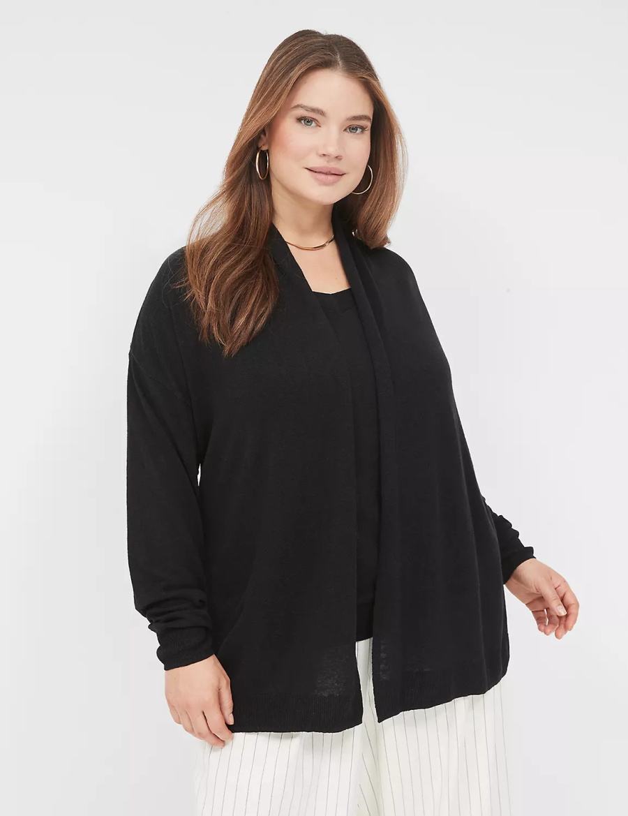 Black Lane Bryant Open-Front Shawl Collar Women Cardigan | TYW5171RG