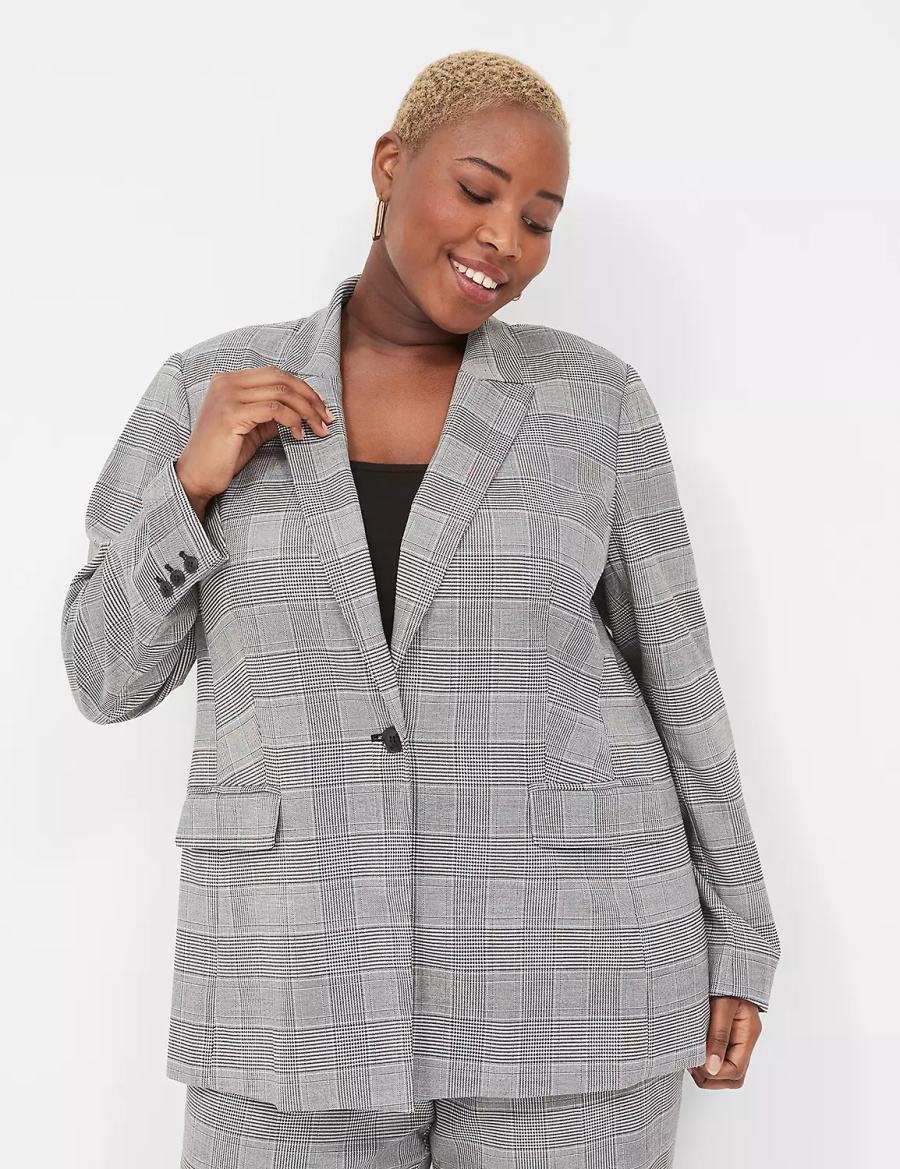 Black Lane Bryant Perfect Drape One-Button Women Blazers | KNZ3592BZ