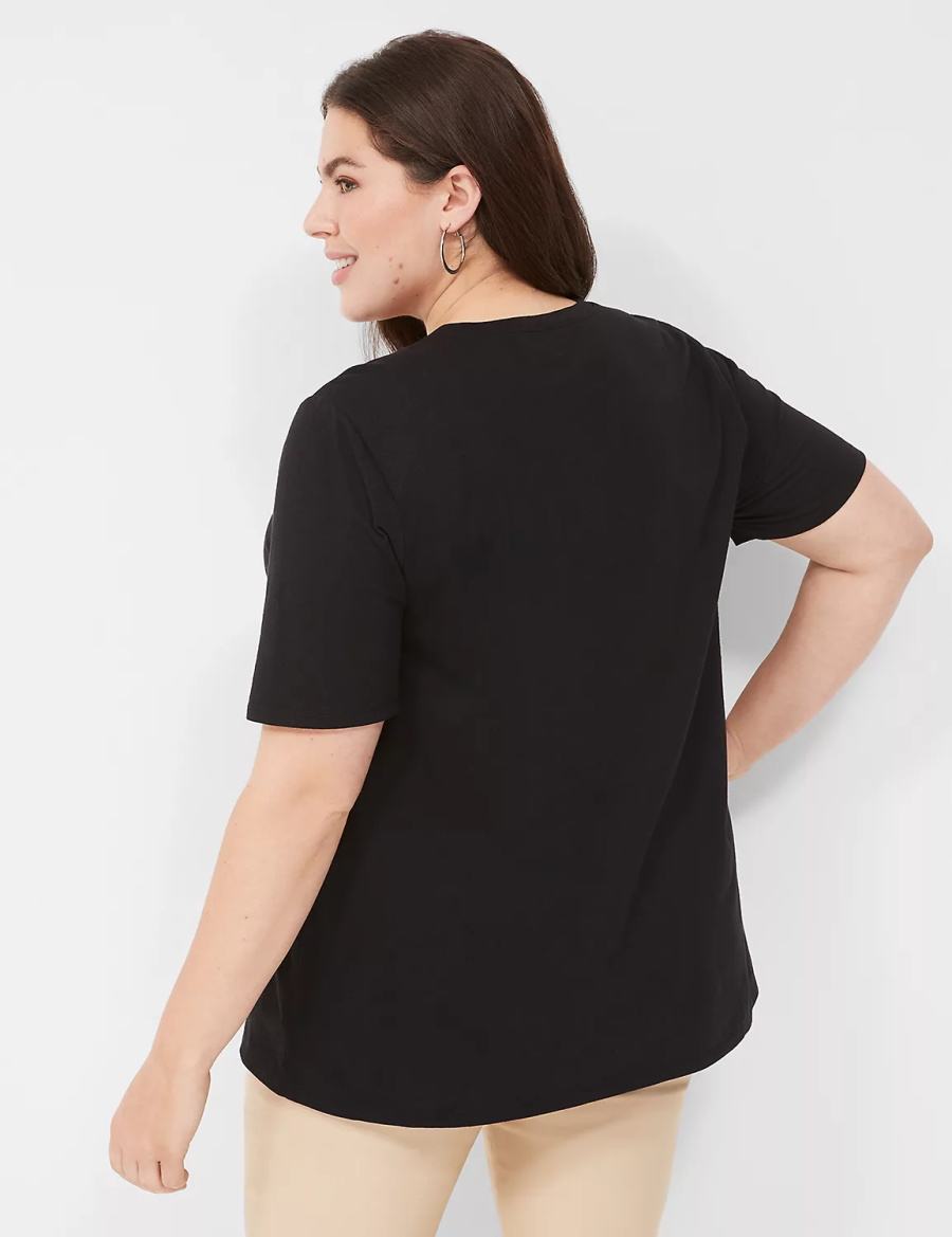 Black Lane Bryant Perfect Sleeve Crew-Neck Tee Women T Shirts | UUU314AF