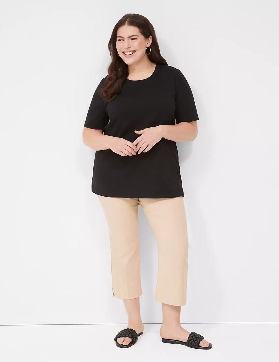 Black Lane Bryant Perfect Sleeve Crew-Neck Tee Women T Shirts | UUU314AF