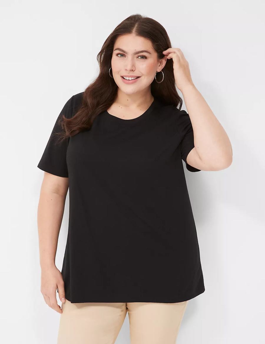 Black Lane Bryant Perfect Sleeve Crew-Neck Tee Women T Shirts | UUU314AF