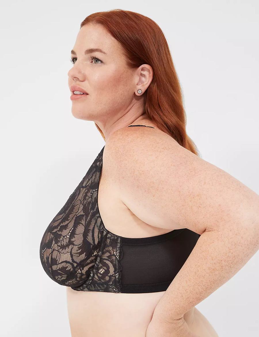 Black Lane Bryant Plunge with Lace Women Unlined Bra | NXT3266TR