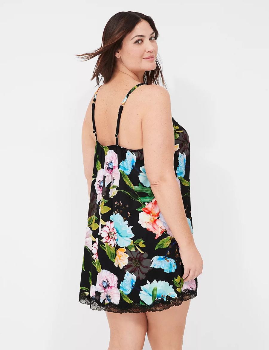 Black Lane Bryant Printed Lace-Trim Slip Women Dress | DJX6815UI