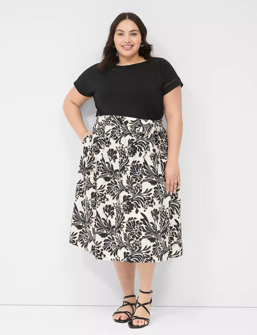 Black Lane Bryant Printed Midi Women Skirts | BPL5224QJ