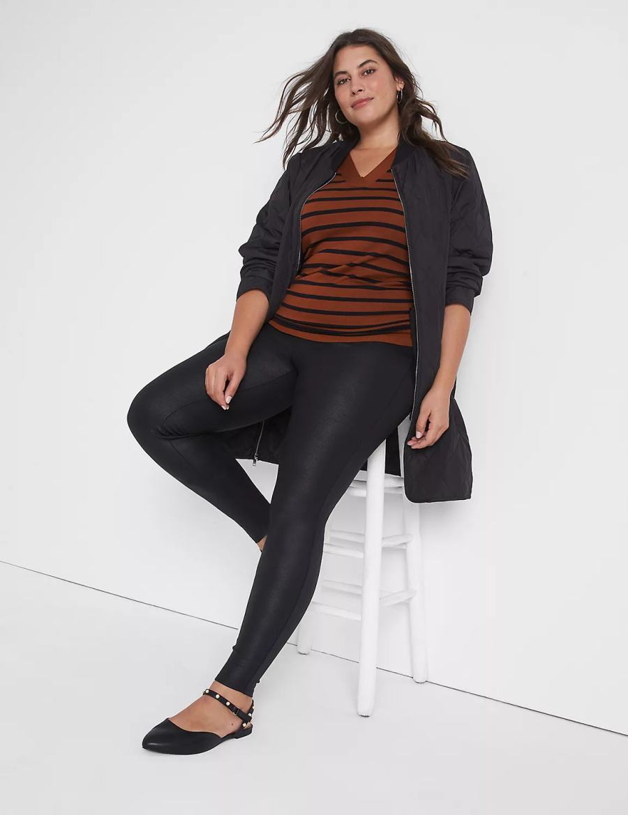 Black Lane Bryant Pull-On High-Rise Ponte - Coated Women Leggings | RUT624BN