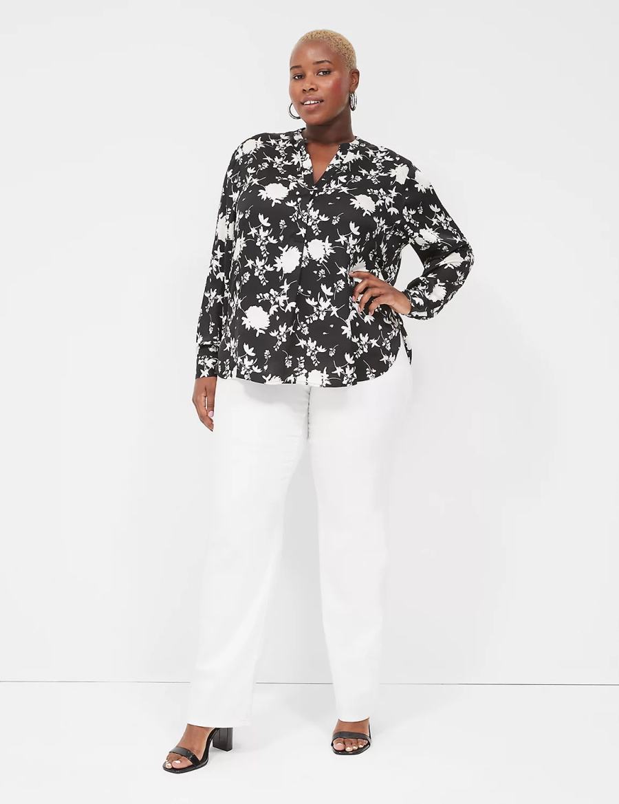 Black Lane Bryant Relaxed Satin Split-Neck Popover Women Shirts | NSR2196BQ