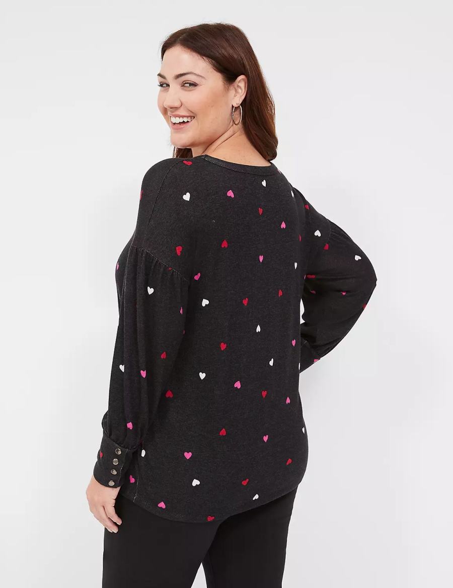 Black Lane Bryant Relaxed Scoop-Neck Women Sweatshirts | FQU6727PA