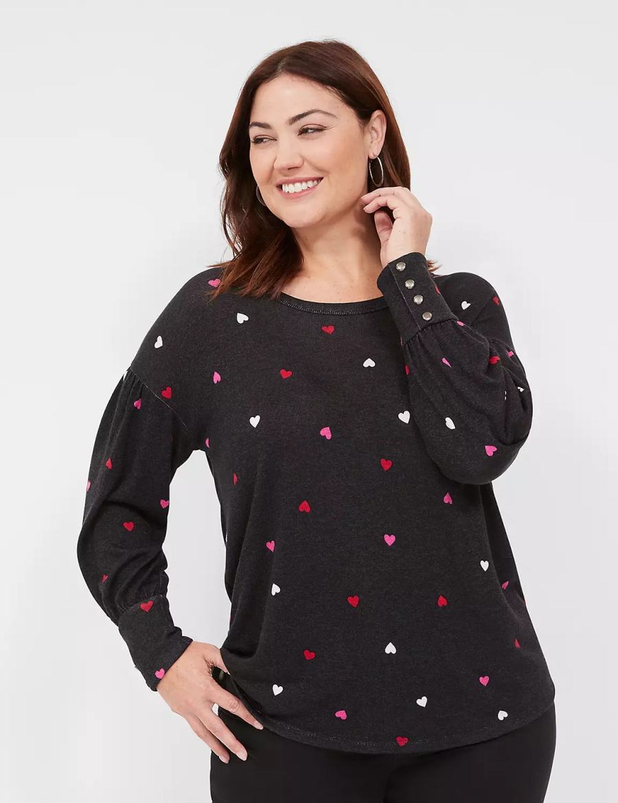 Black Lane Bryant Relaxed Scoop-Neck Women Sweatshirts | FQU6727PA