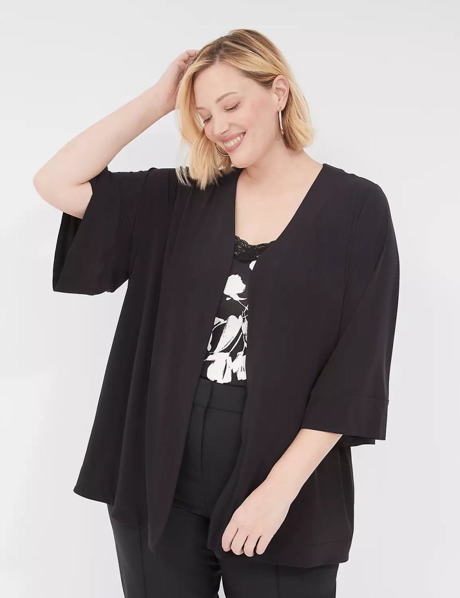 Black Lane Bryant Relaxed Wide 3/4-Sleeve Overpiece Women Robe | GSA8139PN