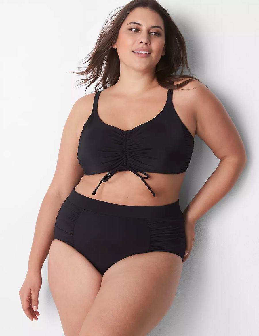 Black Lane Bryant Ruched Swim Women Briefs | CCX324RE