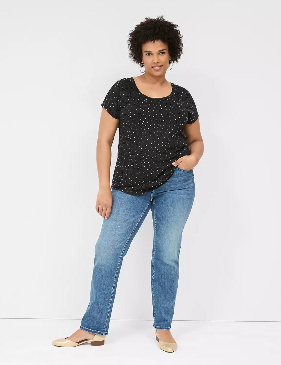 Black Lane Bryant Shimmer Foil Strappy-Back Tee Women T Shirts | PVU8784NZ