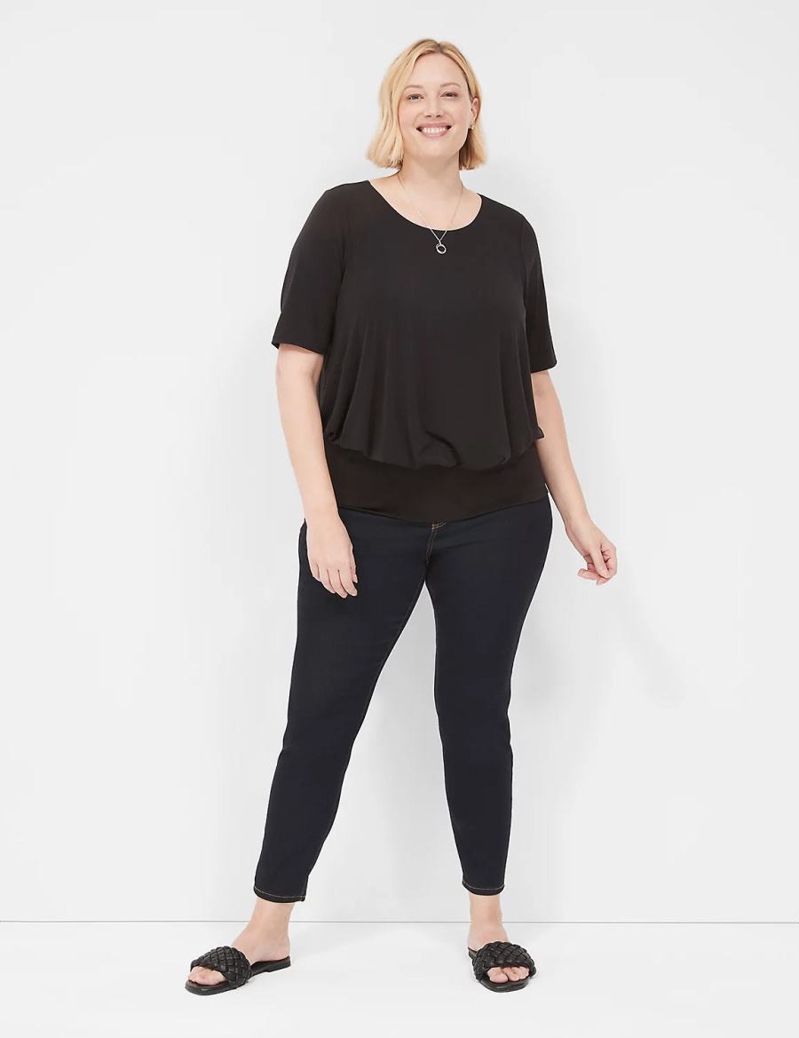 Black Lane Bryant Short-Sleeve Banded-Bottom Top Women T Shirts | BUD5396ZW