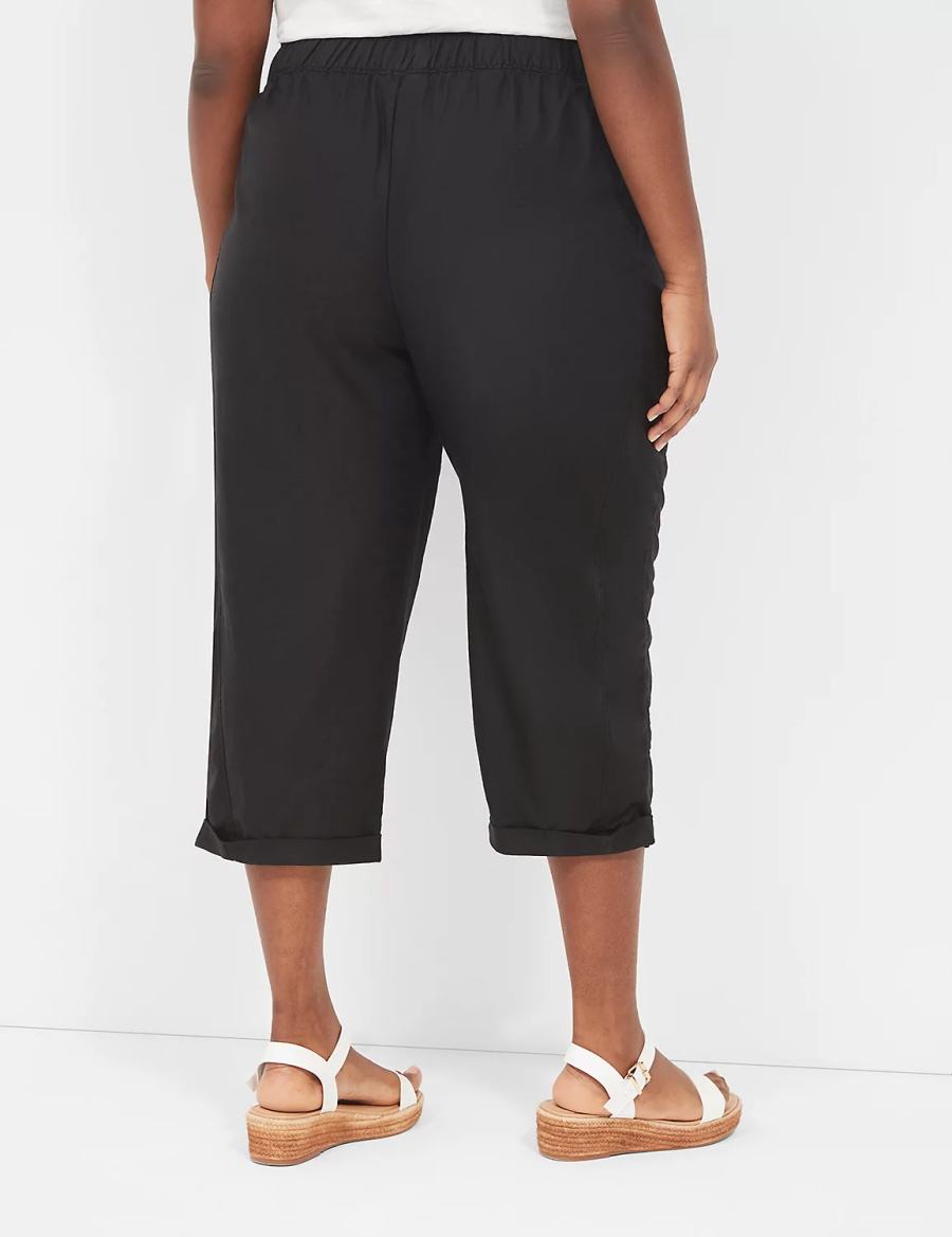 Black Lane Bryant Slub Pull-On Crop Women Pants | QLB7911BT